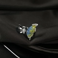 Close-up of enamel butterfly ring with blue-yellow gradient and zircons on dark silk - Adjustable Open / Blue and Yellow Gradient Enamel Butterfly (JZ0111)