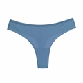 Tanga sexy de algodón azul bruma con textura de canalé fino y corte de pierna alta - XL / Azul Grisáceo