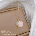 Roze hart hanger ketting met vlinders, afmeting 1.7x2.1cm en gewicht van 3.9g - Roze Hart Vlinder Stijl (H244)