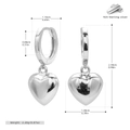 Detaillierte Größentabelle für S925 Sterlingsilber Herzohrringe mit Höhe und Breite - Silber