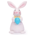 Statuetta coniglietto di Pasqua floccato bianco con uovo a pois blu e fiocco giallo - Stile Uovo di Pasqua