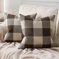 Set of two brown and beige checkered linen throw pillow covers on a beige sofa - 45*45cm (Pillow Not Included) / Brown