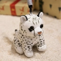 Cute plush snow leopard charm with leopard spots and grey strap for bags or keys - White Leopard / 15CM
