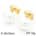 French vintage style earrings with gold finish and large white baroque pearls - Stud Earrings Pair / Gold Stud Earrings (KE115684-GC)