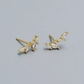Elegant s925 gold olive leaf earrings with sparkling zircon stones in a stud design - 925 Silver / Gold