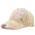 Women's mesh baseball cap with colorful abstract pattern and gold studded M metal logo - Adjustable / Off White