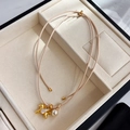Collar de cuerda trenzada con colgante de Pegaso dorado, nácar rosa y perla blanca - Collar Dorado-Cuerda Caqui