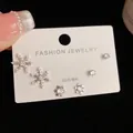 S925 silver needle snowflake and round zircon stud earrings set on a display card - Silver-Snowflake Stud Set (19#)