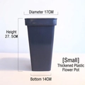 Detailed size specifications for small square acrylic flower bucket in dark grey finish - Grey Plastic Bucket (Small)