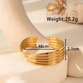 Golden stainless steel open bangle featuring parallel textured lines and 2.1cm width - YB-045/Multi-layer Wide