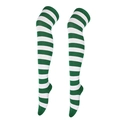 Green and white striped over-knee socks for cosplay and festive Christmas costumes - Green & White Wide Stripes