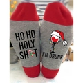 Grey Christmas socks with red toe and heel featuring HO HO HOLY SH*T lettering - One Size / Santa Hat Grey Red