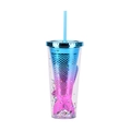 Blue and purple gradient mermaid tail tumbler with glitter and blue straw - Type D/Blue Purple Pink Gradient