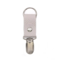 Detail of lavender litchi leather hat clip with silver metal ring and duckbill clamp - Light Pink