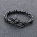 Retro black stainless steel dragon bracelet with Byzantine chain and carved clasp - Black / 19cm