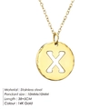 14K gold plated stainless steel necklace with round disc letter X pendant design - Letter X (X-14K Gold)