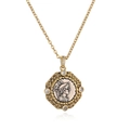 Vintage Römische Münzkette mit Athena-Relief-Anhänger und funkelndem Steinbesatz - Zweifarbiger Gehämmerter Rand Porträt