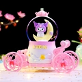 Pink Kuromi carriage crystal ball music box featuring a character on a yellow moon - MK Medium 80 Snowfall + Color Light / 2437 Pink Base (Kuromi)