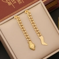 Boucles d'oreilles serpent en acier doré avec yeux verts et design maillons de chaîne - Boucles d'Oreilles Chaîne Tête et Queue de Serpent (3#)