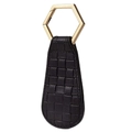 Black woven leather magnetic hat clip with premium gold hexagonal spring buckle accessory - Long Woven Black