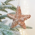 Stella di Natale color champagne con paillettes e perle appesa a un albero innevato - Stella di paillettes oro rosa 10CM