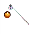 Rainbow metal bell-shaped candle snuffer with long textured handle and flame usage icon - Iridescent Blue