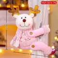 Pink reindeer Christmas curtain tieback with golden antlers and snowflake embroidery - Pink Santa Style (101-C)