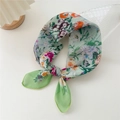 Light green cotton linen floral neck scarf with vibrant flower prints in a cozy setting - Green Floral-Butterfly Green