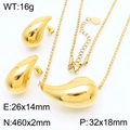 Polished gold stainless steel teardrop jewelry set including drop earrings and necklace - Gold Style (KS217589-KFC)