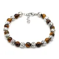 Pulsera para hombre de cuentas ojo de tigre con esferas plateadas y cierre ajustable - Pulsera de Ojo de Tigre (B071)