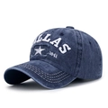Berretto da baseball in denim lavato blu scuro con ricamo DALLAS bianco e stella vintage - Regolabile / Blu navy