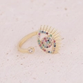 Anillo abierto bohemio dorado con amuleto de ojo turco, cristales de colores y circonita - Ojo Turco Zircón Colorido (1#)