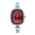 Women's quartz watch with red oval dial, rhinestone bezel and silver mesh strap - Red