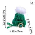 Green knit mini Christmas hat hair clip with white pompom and sparkling green rhinestone - Green