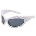 Futuristic hedgehog-style white sunglasses with wing-like textures and dark lenses - White Frame Gray Lens