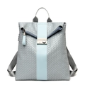 Gray woven backpack with light blue vertical stripe and silver metallic buckle - Blue