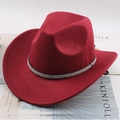Classic wine red wool fedora hat featuring a sparkling rhinestone band and wide brim - One Size 57-58cm / Four-Row Rhinestone Band / Burgundy