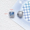 Detail of 12mm x 13mm blue butterfly charm with crystals and hammered silver metal texture - 8# Blue Crystal Butterfly