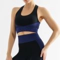 Ensemble de yoga deux pièces avec blocs de couleurs noir et bleu et legging taille haute - S / Ensemble Débardeur Bleu