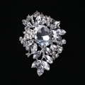 Silver alloy brooch featuring clear oval crystal clusters in a radiant floral design - MM-BR-0037 / Silver