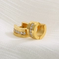 Polished stainless steel huggie hoop earrings with sparkling cubic zirconia inlay - Gold (KE109379-XY)