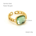 Detailed view of 18k gold plated stainless steel ring with green zircon and chain texture - Square Green Zirconia Chain Texture Style (722)