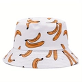 White bucket hat with yellow banana pattern for summer outdoor sun protection gear - One Size / Banana White