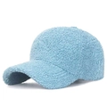 Light blue faux shearling baseball cap with warm teddy fleece texture for winter - Adjustable / Sky Blue