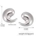 Polished silver stainless steel curved teardrop earrings with minimalist fluid design - F411-Silver / Silver