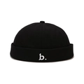 Minimalist black brimless docker hat featuring white b letter embroidery on cotton fabric - Adjustable / Black