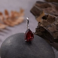 Detailed view of S925 silver necklace with a red teardrop gemstone on a stone surface - Natural Garnet Water Drop Pendant Silver