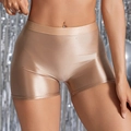 Pantalones cortos de yoga ajustados en oro champán brillante con acabado metálico - S / Shorts / Marrón