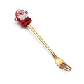 Golden stainless steel dessert fork with a cute red 3D Santa Claus silicone handle top - Santa Claus Fork / Titanium Gold