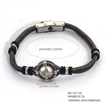 Grey woven leather bracelet with stainless steel compass pendant and secure clasp - B05 Compass / Gray